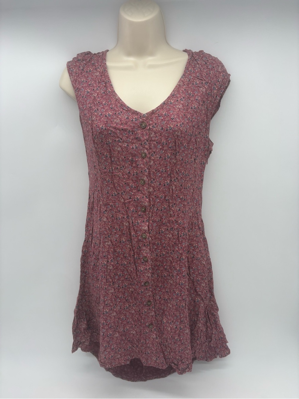 American Eagle Floral Open Back Mini Dress Size M Mauve Boho Lace Up
